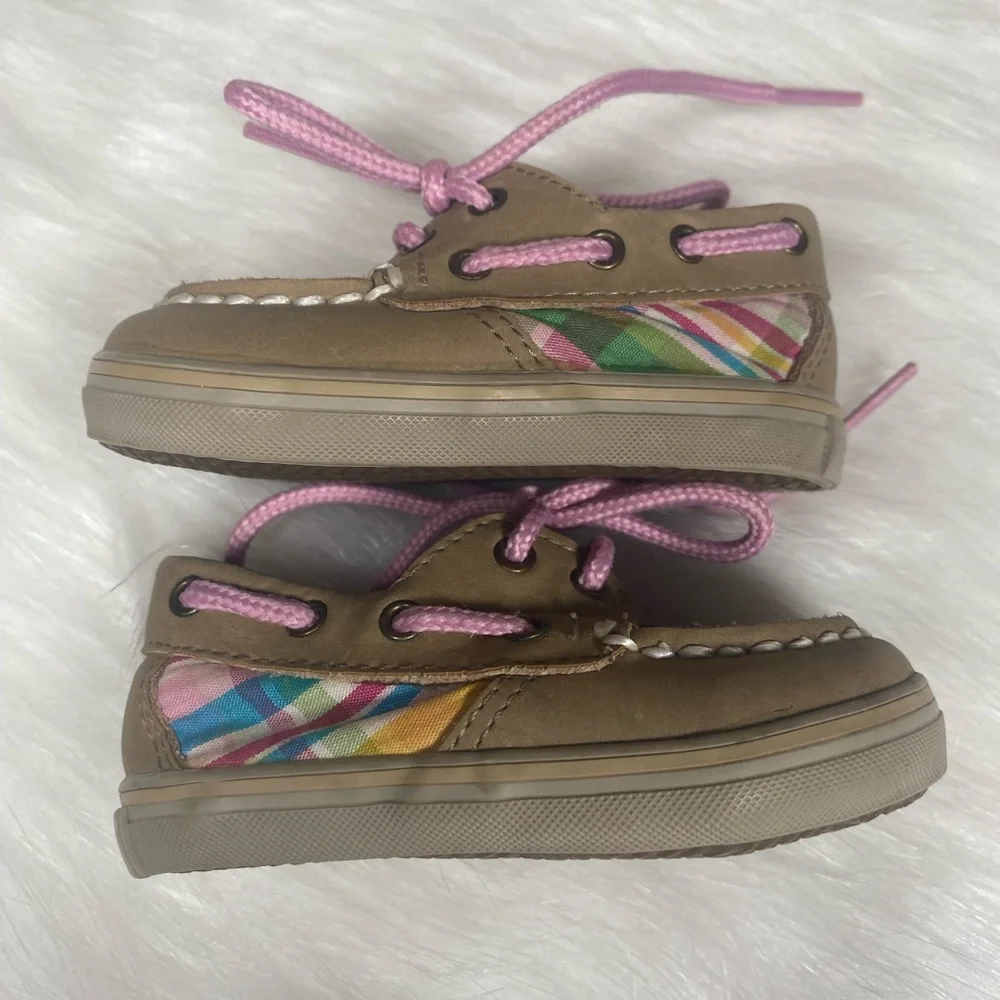 Sperry Top Sider Infant Size 1M Leather Upper Boat Shoes Pink Laces Pre-owned